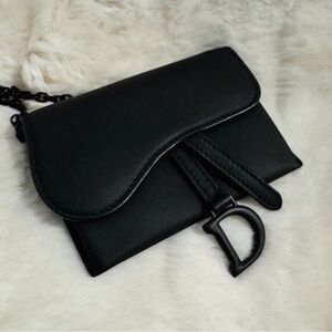 Dior Ultra Black Matte Calfskin Nano Saddle Mini Chain Bag